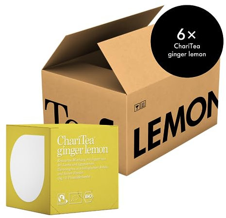 ChariTea Ginger Lemon in Pyramiden Beutel - 10 Teebeutel je Packung - Bio Ingwer Zitrone Tee - Fair Trade, Vegan (6 Packungen)