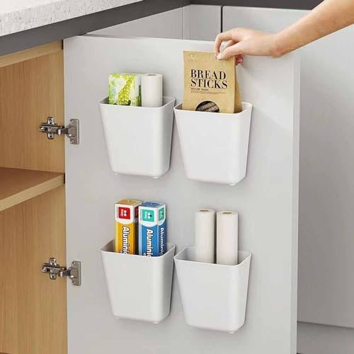 Nmgkokew 4 Stück Küchenschranktür-Aufbewahrungsbox, Selbstklebende Wandmontierte Organizer für Schrank, Badezimmer, Kühlschrank - Kleine Gegenstände