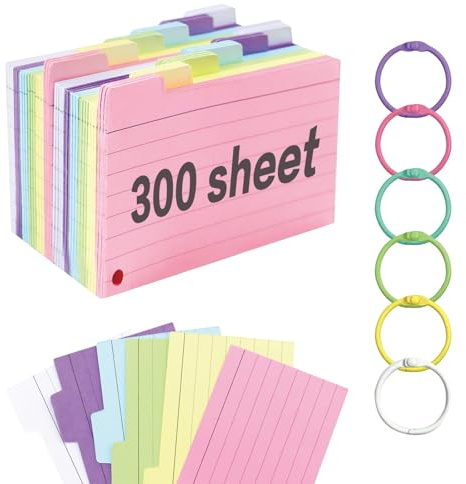 ztowoto 300pcs Linierte Karteikarten, 6 Farben, A7, Ring zum Lernen für Schule, Büro, Haus (6 Farben)