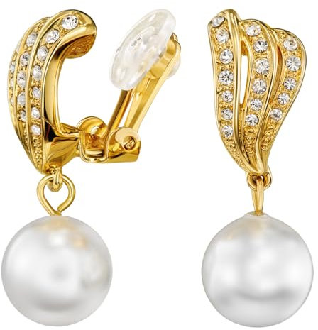 Traveller Ohrclip - Hänger - Perle - Weiss - Kristalle - 22kt vergoldet - 114256