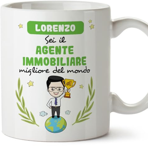 Mugffins Tassen Personalisierten für IMMOBILIENMAKLER Mann - Auf Italienisch - Sei migliore del mondo - 11 oz / 330 ml - Individuell Anpassbar Geschenk Mitarbeiter