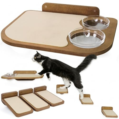INICIO Cat Shelves for Wall - Cat Feeding Shelf & 3 Steps, Dog Proof, Durable & Easy Install, Suitable for Small & Medium Size Cats Up to 22lbs