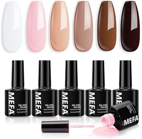 MEFA Vernis Semi Permanent, Vernis Gel UV 6 Couleurs Nude Marron Blanc Kit Gel Ongle French Manucure Nail Art Ongles Gel Soak Off UV/LED Gel Polish pour Starter Salon DIY Home