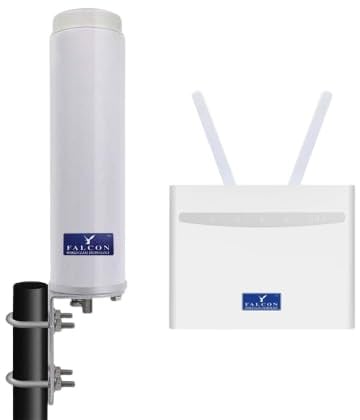 Falcon Rural 4G LTE Antenna - WiFi Booster Outdoor Antenna, WiFi Router with 300 Mbps Download, 50 Mbps Upload, Hotspot, Unlocked, Ethernet, Up to 32 Devices simultaneously, Streaming IPTV, 4x LAN
