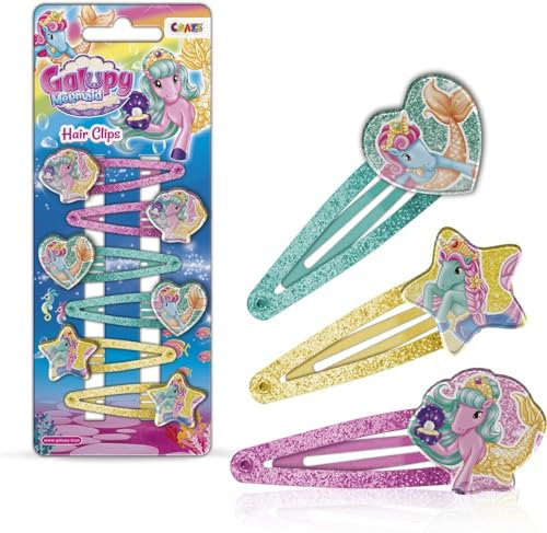 CRAZE HAIR Clips Galupy Mermaid - 6x Haarspangen Mädchen, Einhorn Haarschmuck für Kinder, Haarspangen Mädchen glitzer mit Meerjungfrauen-Motiv