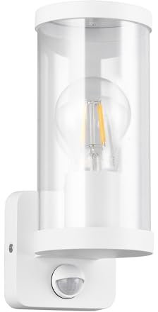 Reality Leuchten Außen Wandleuchte Bonito R21599131, Aluminium Druckguss Weiß matt, Schirm Kunststoff klar, exkl. 1x E27, Bewegungsmelder