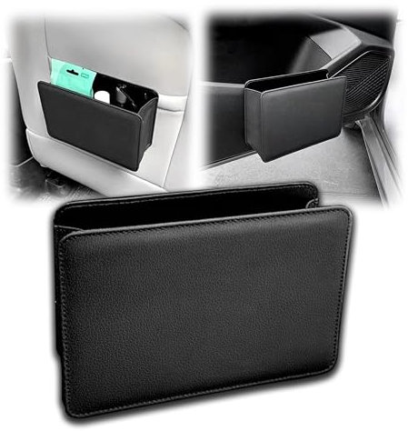 Jokinsyber Hanging Car Storage Bag, Car Bin, Leather Car Trash Can/Storage Box - Compact, Clip-able, Hangs, and Folds for Maximum Space Utilization (Black)