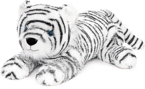 MorisMos 55cm lang riesen weißer Tiger Kuscheltier XXL mit blau Augen,weich liegend weisser Tiger Plüschtier Stofftier,Geburtstag Geschenk Kinder Baby