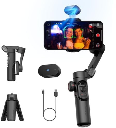 AOCHUAN Gimbal Stabilizer für iPhone mit AI Tracking Sensor, Gimbal mit Fokusrad für iPhone/Android, Telefonstabilisator mit 7.0 Anti-Shake für Videoaufnahmen-Smart XE AI
