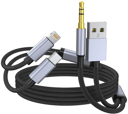 USB C Lightning to 3.5mm Aux Audio Cable with Charging, 2 in 1 Type C Lightning to 3.5mm Car Aux Stereo Headphone Jack Cable with PD Charging Compatible with iPhone 15 Pro/14/13, Galaxy S24/S23 3.3FT
