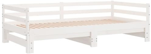 vidaXL Tagesbett, Ausziehbar Gästebett mit Latten, Sofabett für Wohnzimmer Schlafzimmer, Bett Holzbett, Weiß 90x200cm Massivholz Kiefer