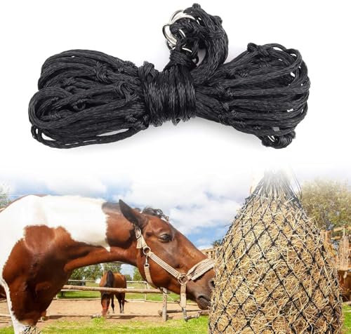 0XBIT Heunetz für Pferde, Heunetz Engmaschig, Schwarz Heunetz mit Fester Ring, Verbessern Sie die Verdauung, Heusack für Pferde für Füttere Pferde, Ziegen und Esel