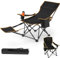 TANGZON 150KG Portable Folding Camping Chair, 2-in-1 Reclining Camping Lounger with Removable Footrest, 2-Position Adjustable Backrest, Cup Holder, Cooler Bag, Carrying Bag, Cozy Lounge Chair for Picn