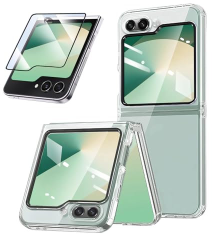 SEIAIYG Cover per Samsung Galaxy Z Flip 6/Samsung Z Flip 7 FE con Pellicola Protettiva, Custodia in Silicone Trasparente, Antigraffio Protettiva Cover per Samsung Z Flip 6 5G