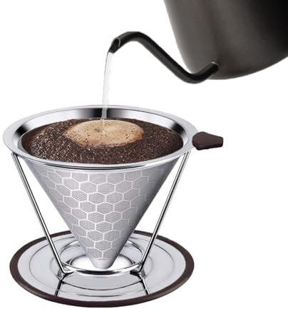 Filtre à café réutilisable haut de gamme avec porte-filtre à café,Filtre à Café Permanent en Acier Inox,Filtre à Café sans Papier pour Faire du Café Manuel