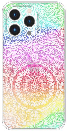 Berkin Arts Compatible with iphone 14 Pro Case Clear Cover Ribbon Laser Sheet Design Modernism Bright Rainbow Gradient Design Transparent Mandala Flower(With Electroplating Sheet)