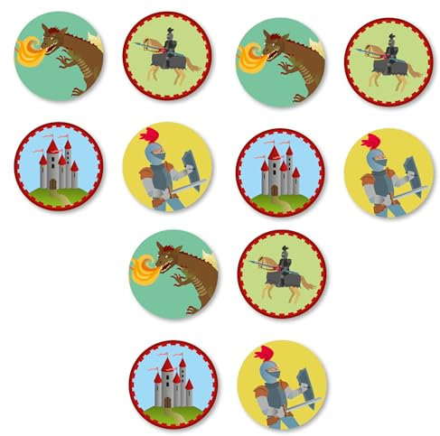 12 Muffinaufleger * RITTER & DRACHE * aus Esspapier als Kuchen- und Tortendeko | Ø4cm, Deko für Kindergeburtstag und Kinderparty | Dragon Knight Drachen Mittelalter Muffins