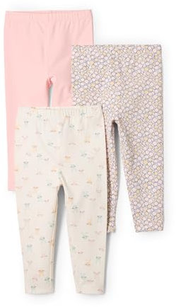Amazon Essentials x Sofia Grainge Legging Mixte Bébé, Lot de 3, Arbres Ronds/Rose/Visages de Lapin, 3-6 Mois
