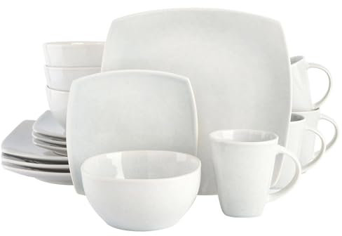 Gibson Home Soho Lounge Geschirr-Set aus Steingut, weich, quadratisch, Steingut, Steingrau, 16-teilig