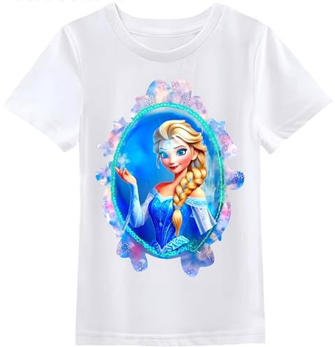 Camiseta Niña Pricesa del Reino de Hielo con Luz Led Brillante, Camisetas Niñas Princesas con Luces Led, Ropa Infantil Mágica y Elegante (FR/ES, Edad, 4 años, Regular, Blanco)