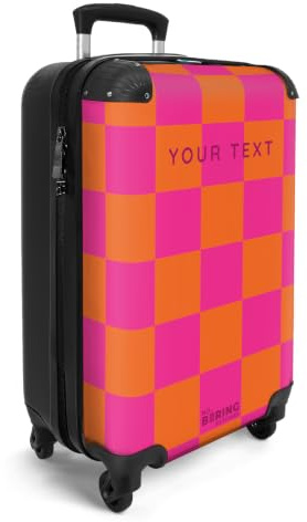 NoBoringSuitcases© Handgepäck Koffer Personalisiert | 55x40x20 cm - Reisekoffer mit Rollen, Leichtgewicht Hartschalenkoffer, Trolley Kabinengepäck Block Style in 6 Farben, Koffer