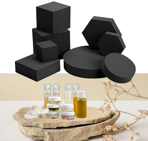 Photography Props, Runiash 8 Pack Foam Photoshoot Prop Geometric Cube Blocks for Jewelry Cosmetics Makeup Photoshoot (Black)