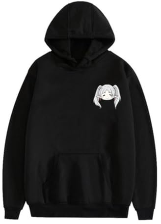 Zhongkaihua Frieren: Beyond Journey's End Anime Hoodie Schwarz Langarm Kapuzenpullover Sweashirts Frieren Cute Cartoon Printed Weatshirt mit Taschen, Typ 1, L