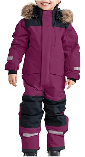 Elsa Keith Schneeanzug Kinder Unisex Skioverall Fleece Wasserdicht Schneeoverall mit Kapuze Skianzug Winddicht Winter Daunenjacke Verdickt Atmungsaktiv Skihose Warmes Outdoor Winteranzug