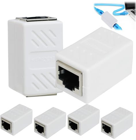 FunWorth 6 Piezas Acoplador RJ45 10 Gbps, Adaptador Ethernet RJ45 Hembra a Hembra,Cables Ethernet RJ45 para Blindado y de Alta Velocidad de Red Cat5, Cat5e, Cat6 y Cat7 (Blanco - 6 Piezas)