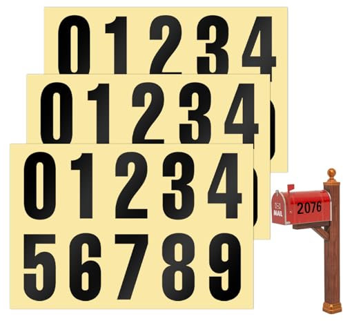 3 Hojas Pegatinas Numeros Adhesivos, 10 cm Numeros Adhesivos Grandes, 0-9 Pegatinas Reflectantes Numeros, Números Buzón Pegatinas Impermeable para Señalización, Buzone, Dirección y Número de Casa