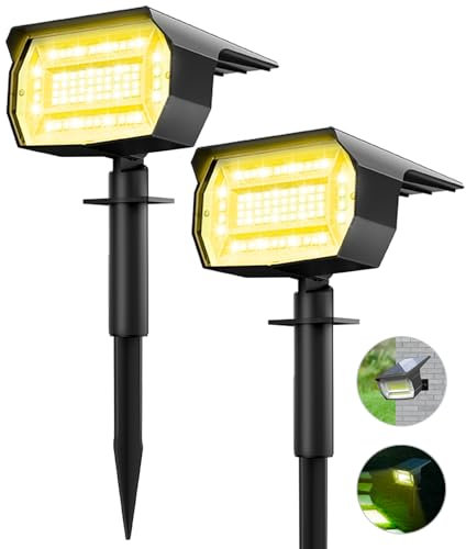 LOTMOS 2 Pezzi Faretti Energia Solare da Esterno, 72 LED Lampioni Solari da Giardino 3 Livelli di Luminosità, Lampioncini Solari da Impermeabili per Piscina, Vialetto, Patio, Alberi, Bianco Caldo