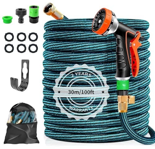 Flexibler Gartenschlauch 30m/100ft- Ausdehnbarer Wasserschlauch Flexschlauch mit 10 Sprühmustern, 3/4 & 1/2 Adapter, A flexibel Schlauch für Garten, Auto, zum Waschen und Gießen