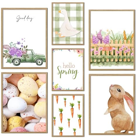 ag.art deco® Ostern Poster Set mit Holz Rahmen | Hase Ente Frühling Ostereier Grün Pastelltöne Stilvolle Illustrationen | Bilder Set für Küche, Wohnzimmer, Büro