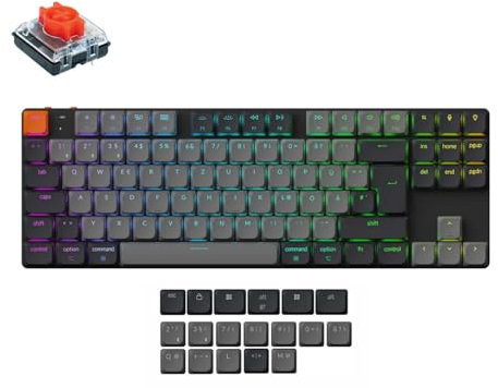 Keychron K1 QMK Ultraflache Kabellose Mechanische Tastatur, DE-ISO 80% TKL Layout Bluetooth 5.2 Hot Swap Low-Profile Rot Switches RGB Kompatibel mit Mac Windows Linux, Version 6