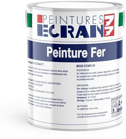 Peinture fer professionnelle, satin, peinture opacifiante, sans odeur, antirouille, protège, décore intérieur, extérieur ECRAN77 1 litre
