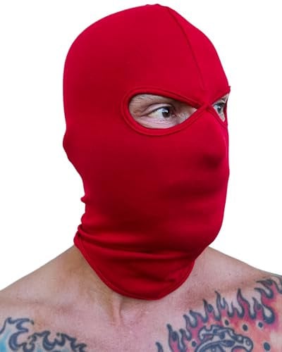 PGWEAR Sturmhaube Streifen und Einfarbig in Schwarz Weiß Rot Blau Gelb Grün Camo I Maske Balaclava I Ultras Ski Hooligans Paintball (rot)