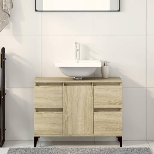 Myheimly Waschbeckenunterschrank, Waschtischunterschrank mit Stauraum,Unterschrank Metallbeine für Badezimmer, Badschrank Badezimmerschrank, Holzwerkstoff Sonoma Eiche