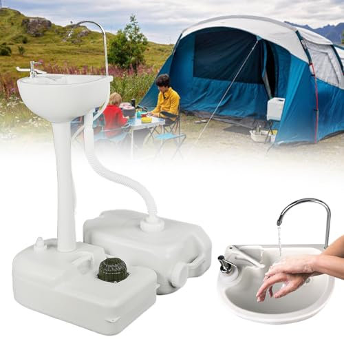 Lavandino portatile da campeggio, supporto per lavabo con ruote, porta asciugamani e dispenser di sapone, serbatoio da 17 l e serbatoio per acque reflue da 24 l, lavamani per eventi all'aperto