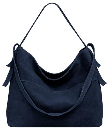 Caspar große Vintage Leder Schultertasche lässige Damen Handtasche aus Wildleder mit Reißverschluss - PREMIUM LINE - Modell No.816 - Made in Italy, Farbe:dunkelblau