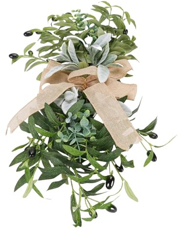 Aramox Decorazione Artificiale delle Scale di Olivo Decorazione di Oliva Ghirlanda di Oliva Ramo Decorazioni da 60 Cm Ghirlanda di Plastica con Nastro di Tela Dorato per Porte Anteriori Pareti
