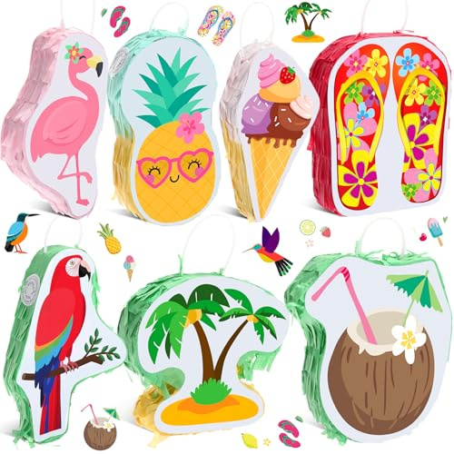 Soulchen Mini-Piñata, Obst-Piñata, Partydekoration, 17 x 11,9 cm, befüllbar, Mini-Hawaii-Strand-Piñata, mexikanische Fiesta, Basteln, für Babyparty, Geburtstag, Sommer, Karneval, Party, 7 Stück