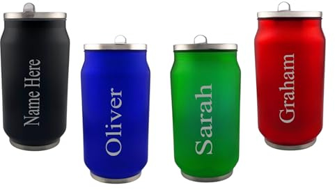 Personalised Engraved with Any Name Double Wall Can Style Bottle 330ml 11.5oz Hot Cold Selection of Colours (Black)