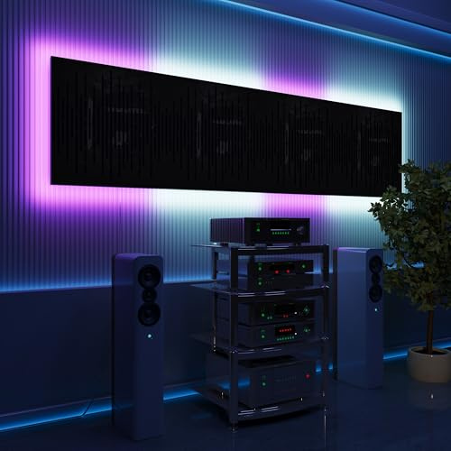 ua acoustics LED-Akustikpaneele für die Wand mit RGB-Licht, saugfähiger Schaumstoff mit Umgebungsbeleuchtung, Eco-Steuerung für Studio, Gaming und Podcast | [4 x Wave – gruppiert | schwarzer