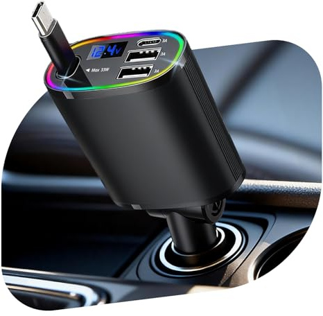 4 IN 1 Zigarettenanzünder USB C Auto Ladegerät, 24/12V USB Adapter Auto | Einziehbares Kfz Ladegerät USB C, 78W Car Charger, Schnellladegerät KFZ-Handyladegeräte, Autozubehör für iOS/Android, Schwarz