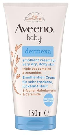 Aveeno® Baby Dermexa Emollientien Creme, 150 ml | Mit präbiotischem Hafermehl, Ceramiden & Panthenol für sehr trockene, juckende und zu Neurodermitis neigende Haut