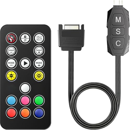 GSCOLER ARGB - Kit de controlador con mando a distancia de 17 teclas, mini ventiladores de PC RGB - Múltiples modos de iluminación para ventiladores de carcasa RGB, divisor ARGB, tira LED PC