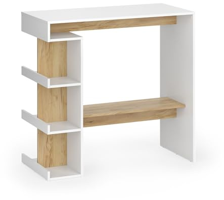 Vicco Bartisch Dana, Weiß/Goldkraft Eiche, 108 x 50 cm | mit offenen Ablagen zur Nutzung als Stehtisch
