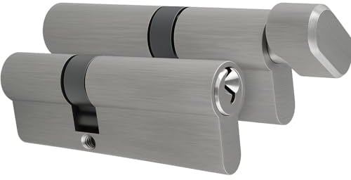 Zylinderschloss Set 50/30 mm | Schließzylinder und Knaufzylinder mit 5 Schlüsseln | Profilzylinder für Haustür und Wohnungstür | STürschloss Set für Sicherheit und Komfort im Alltag | Nickel Satin