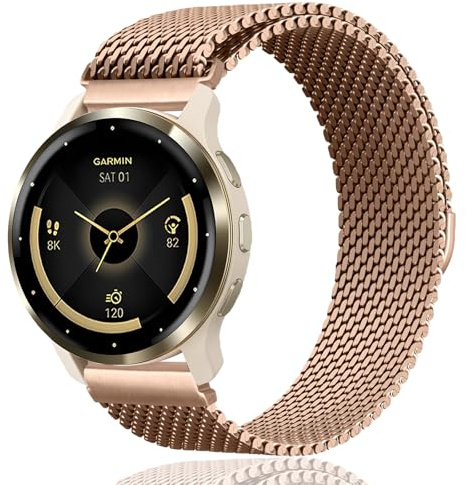Hgsxst 18mm Magnet Metall Armband Kompatibel für Garmin Venu 3s 2s, Vivoactive 4s, Vivomove 3s, Forerunner 255s, 255s Music, 265s, Edelstahl Band Mesh Ersatz Uhrenarmband Damen Herren