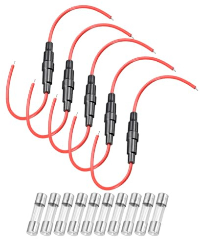 QUARKZMAN 5x20mm Sicherungshalter mit 18 AWG mit 6,3A Glassicherung | 5 Stück 250V 10/15A Kunststoff Schraubverschluss Feinsicherungshalter